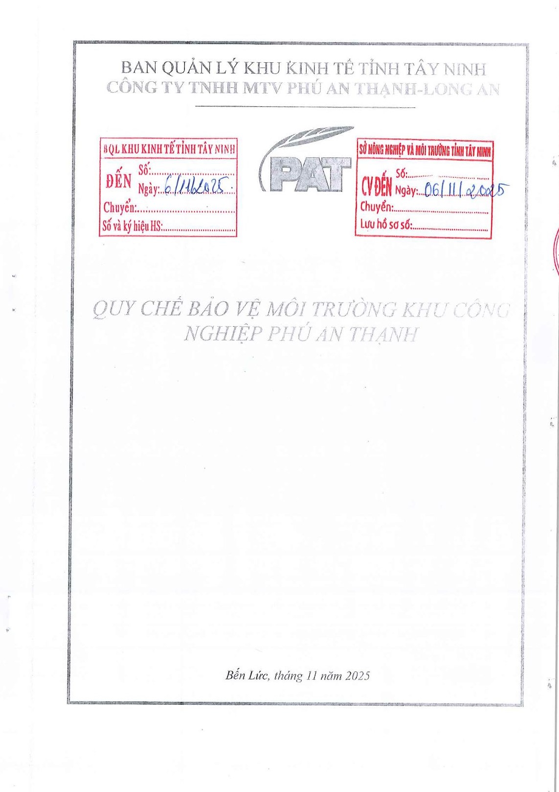 Quy Chế Bảo Vệ Môi Trường _ KCN Phú An Thạnh